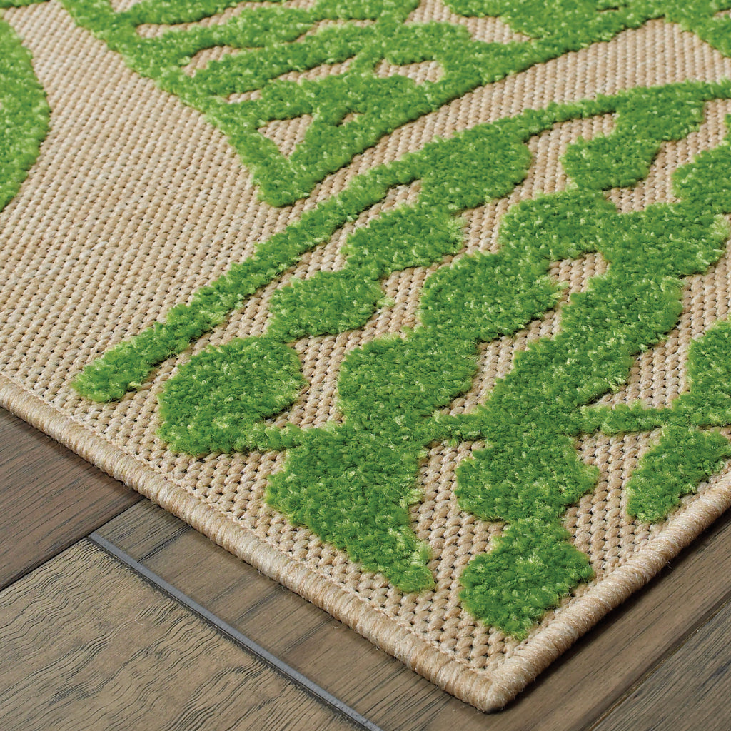 Oriental Weavers Cayman 566F9 Sand/Green Rectangle Indoor / Outdoor Runner - Stain Resistant Machine Made Entryway & Hallway Runner with Botanical Pattern-