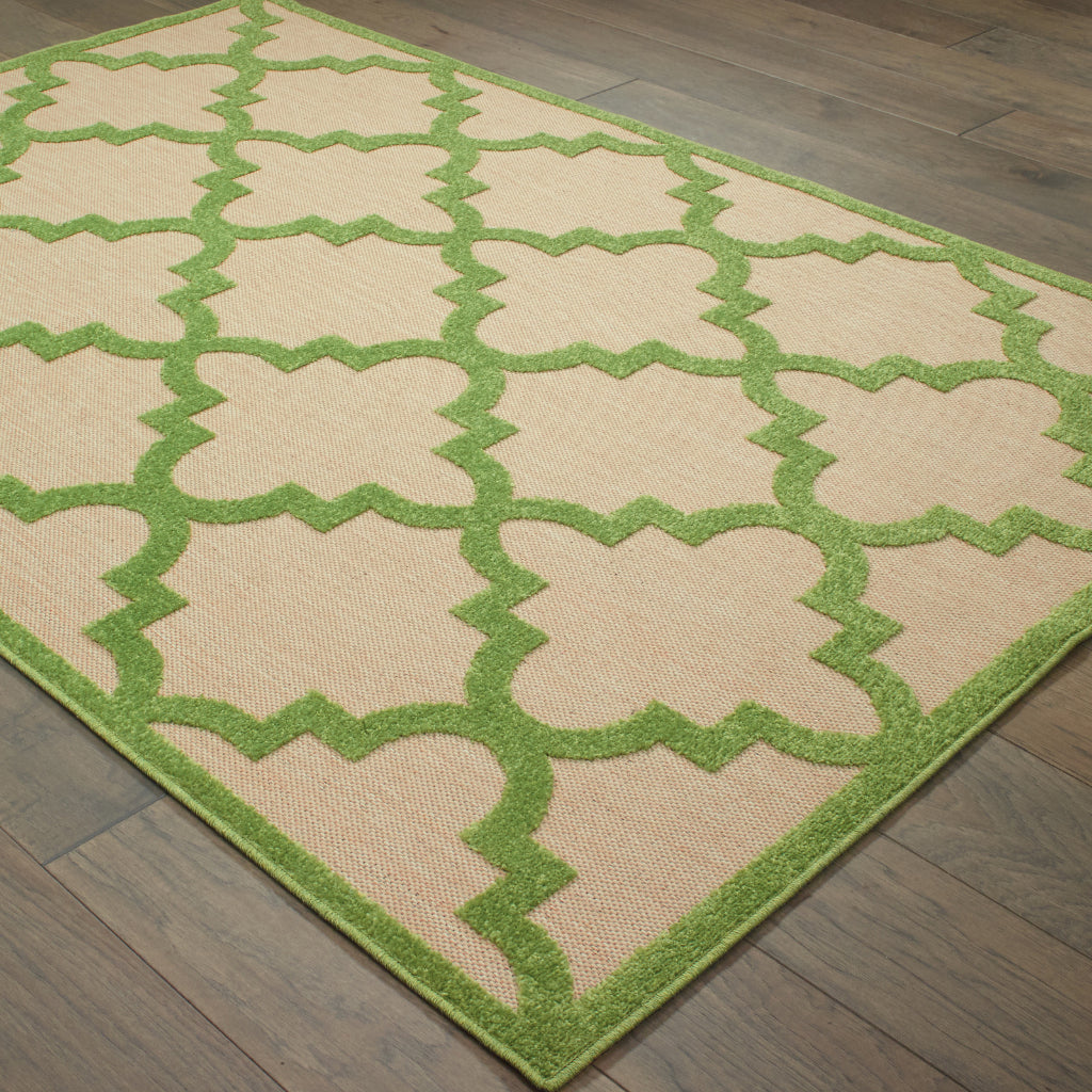 Oriental Weavers Cayman 660F9 Sand/Green Rectangle Indoor / Outdoor Area Rug - Stain Resistant Machine Made Patio Rug with Trellis Pattern-