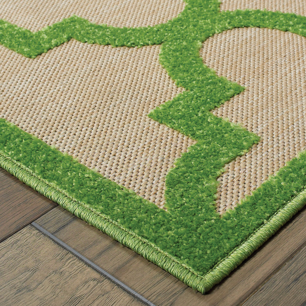 Oriental Weavers Cayman 660F9 Sand/Green Rectangle Indoor / Outdoor Runner - Stain Resistant Machine Made Entryway & Hallway Runner with Trellis Pattern-