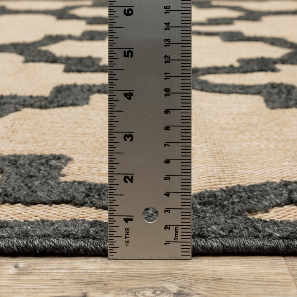 Oriental Weavers Cayman 660N9 Sand/Charcoal Rectangle Indoor / Outdoor Area Rug - Stain Resistant Machine Made Patio Rug with Trellis Pattern-