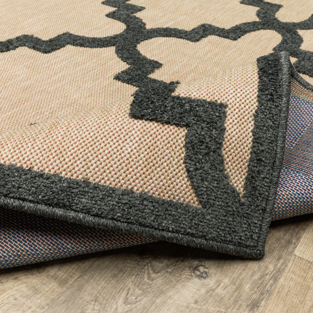 Oriental Weavers Cayman 660N9 Sand/Charcoal Rectangle Indoor / Outdoor Area Rug - Stain Resistant Machine Made Patio Rug with Trellis Pattern-