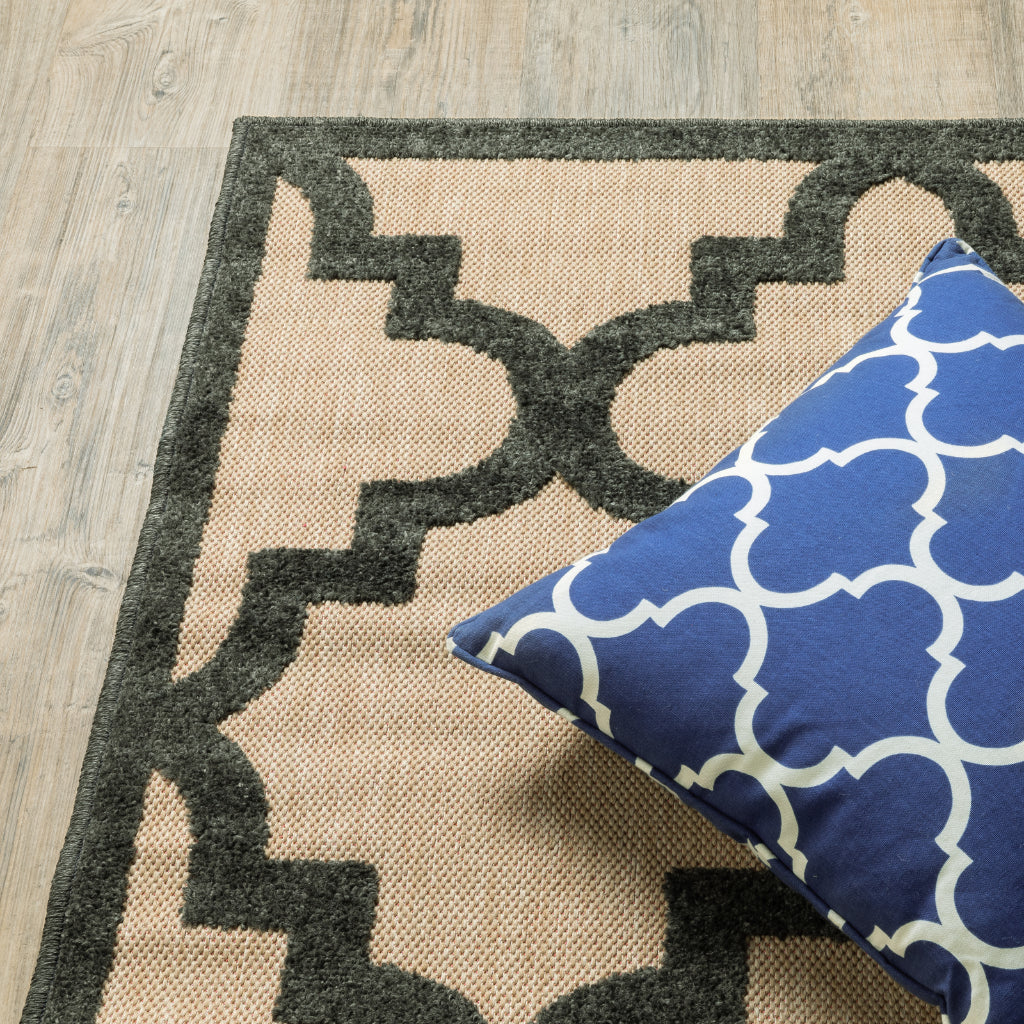 Oriental Weavers Cayman 660N9 Sand/Charcoal Rectangle Indoor / Outdoor Runner - Stain Resistant Machine Made Entryway & Hallway Runner with Trellis Pattern-