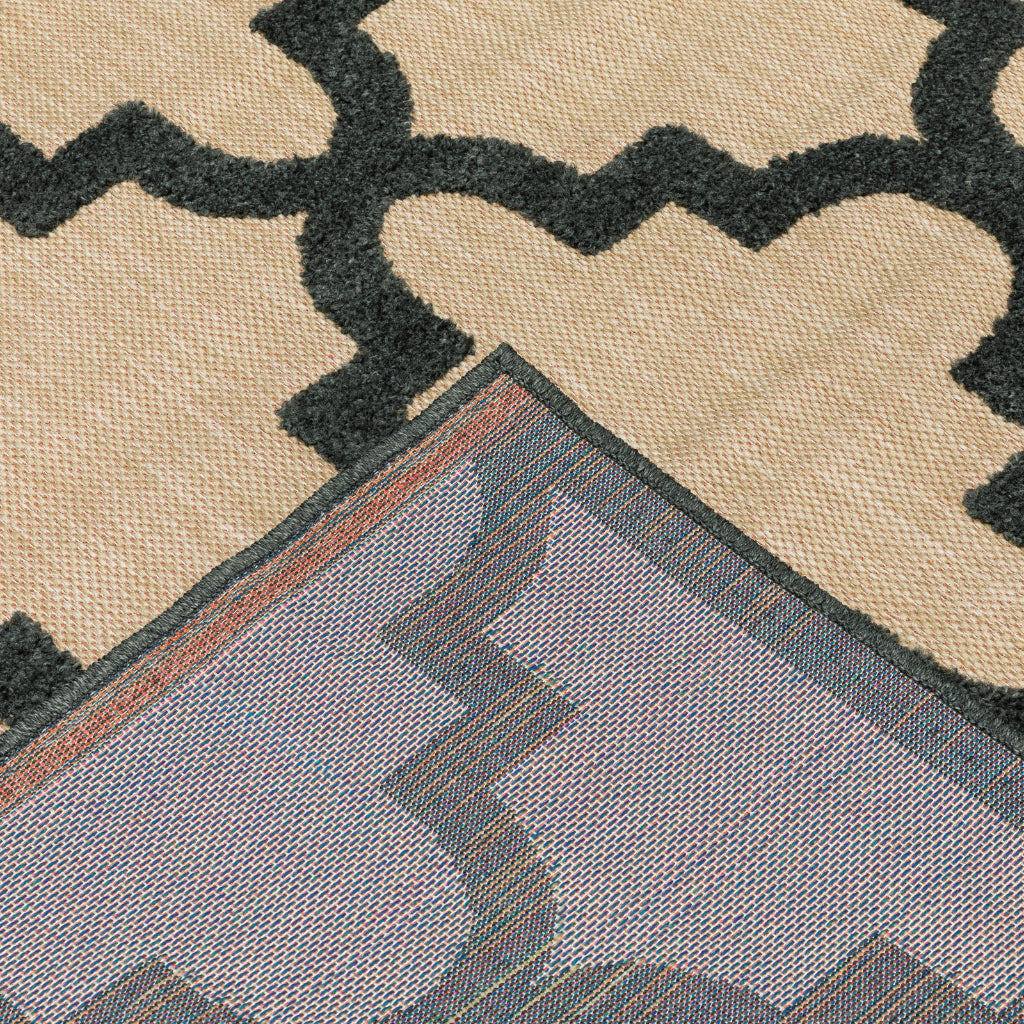 Oriental Weavers Cayman 660N9 Sand/Charcoal Rectangle Indoor / Outdoor Runner - Stain Resistant Machine Made Entryway & Hallway Runner with Trellis Pattern-