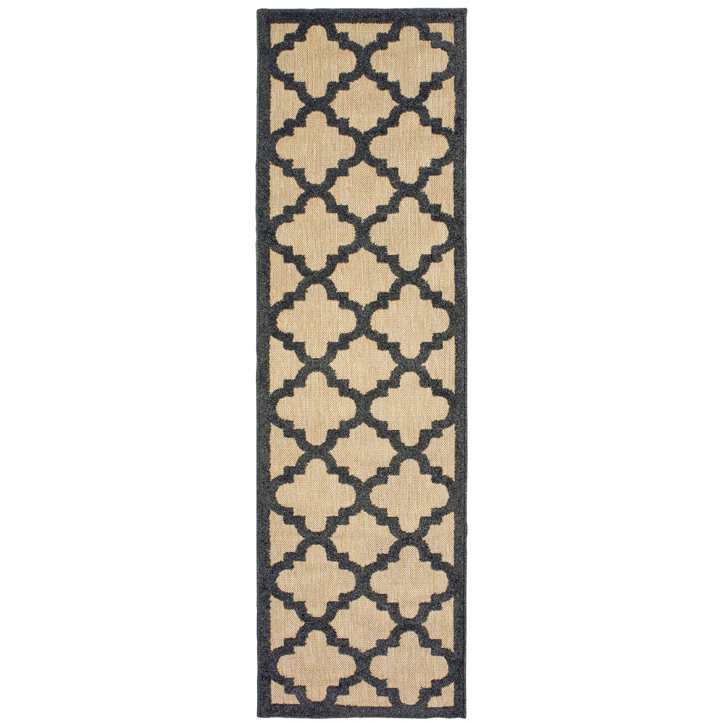 Oriental Weavers Cayman 660N9 Sand/Charcoal Rectangle Indoor / Outdoor Runner - Stain Resistant Machine Made Entryway & Hallway Runner with Trellis Pattern-