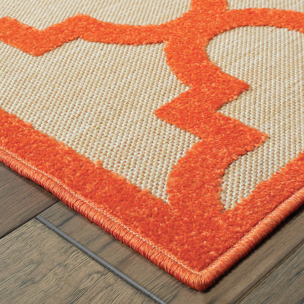Oriental Weavers Cayman 660O9 Sand/Orange Rectangle Indoor / Outdoor Runner - Stain Resistant Machine Made Entryway & Hallway Runner with Trellis Pattern-