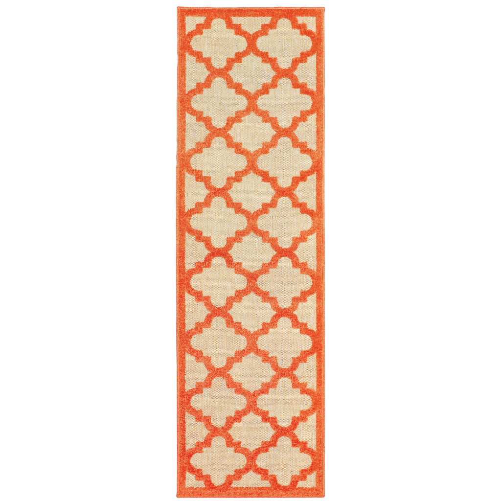 Oriental Weavers Cayman 660O9 Sand/Orange Rectangle Indoor / Outdoor Runner - Stain Resistant Machine Made Entryway & Hallway Runner with Trellis Pattern-