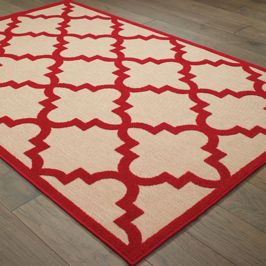 Oriental Weavers Cayman 660R9 Sand/Red Rectangle Indoor / Outdoor Area Rug - Stain Resistant Machine Made Patio Rug with Trellis Pattern-