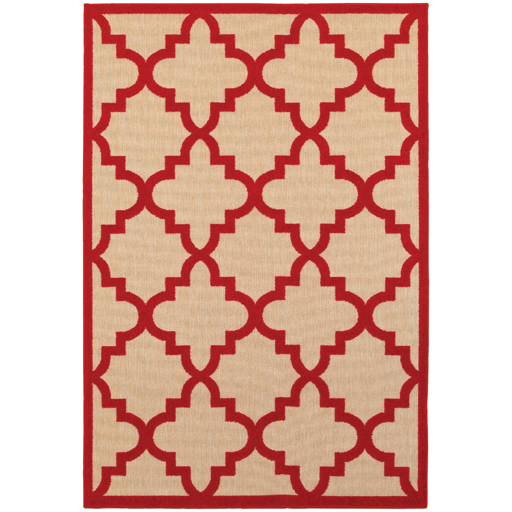 Oriental Weavers Cayman 660R9 Sand/Red Rectangle Indoor / Outdoor Area Rug - Stain Resistant Machine Made Patio Rug with Trellis Pattern-