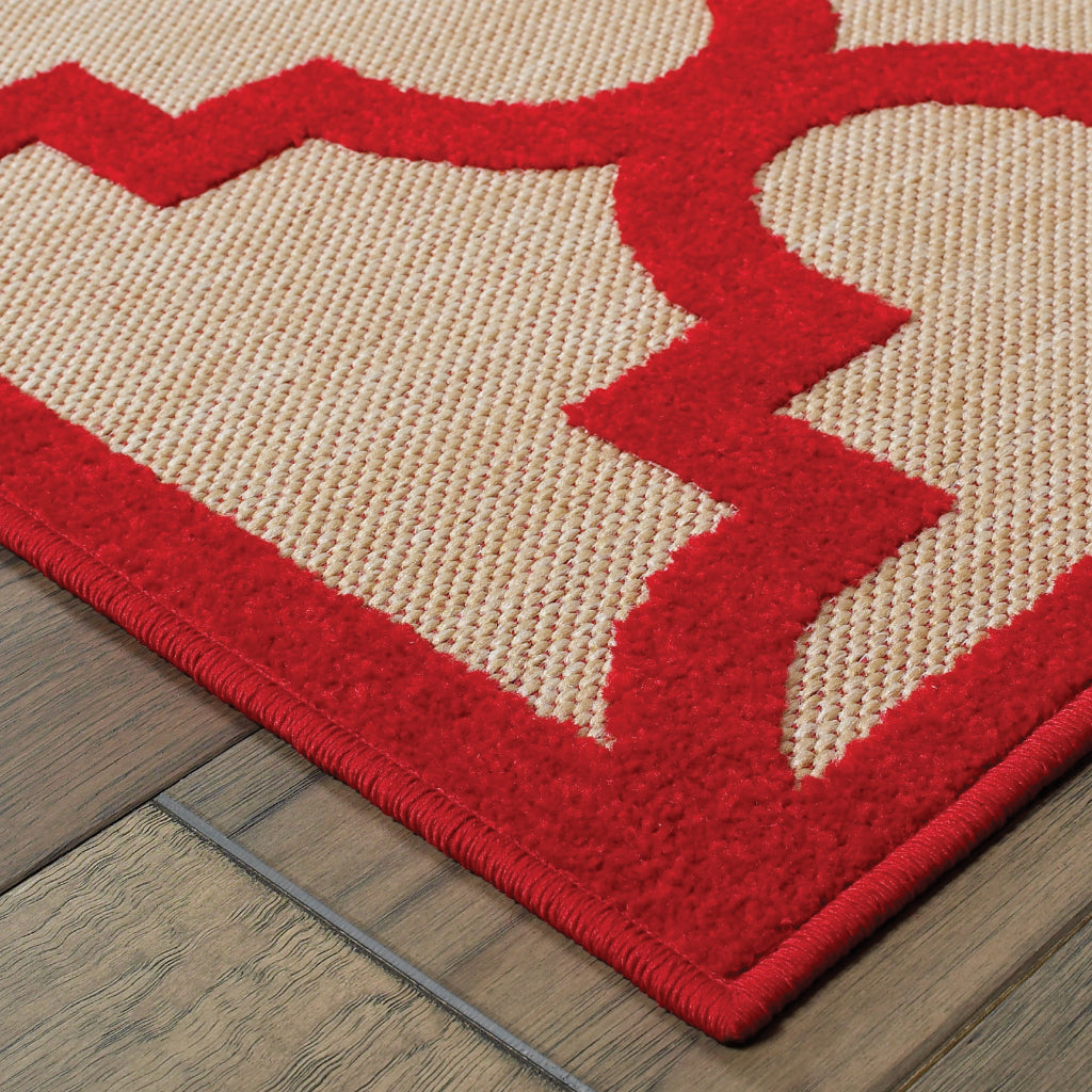 Oriental Weavers Cayman 660R9 Sand/Red Rectangle Indoor / Outdoor Runner - Stain Resistant Machine Made Entryway & Hallway Runner with Trellis Pattern-
