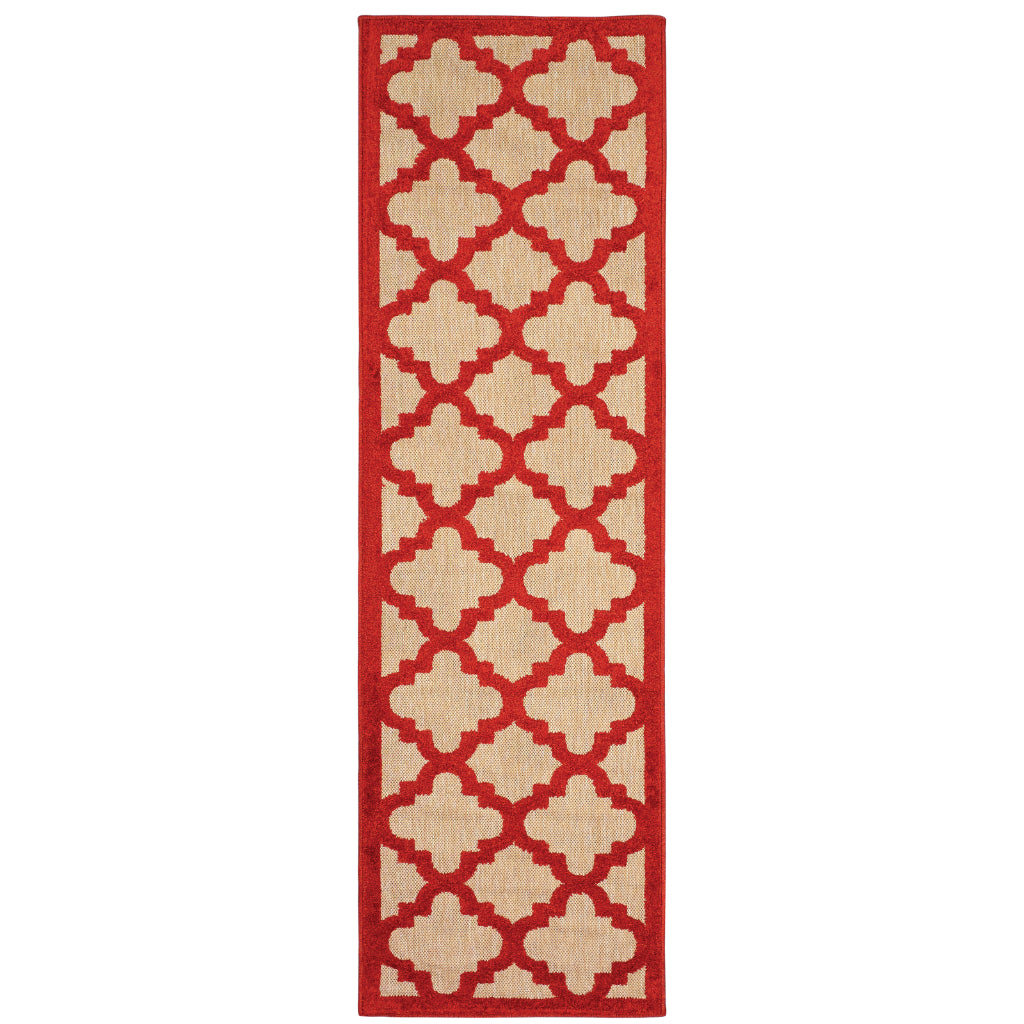 Oriental Weavers Cayman 660R9 Sand/Red Rectangle Indoor / Outdoor Runner - Stain Resistant Machine Made Entryway & Hallway Runner with Trellis Pattern-