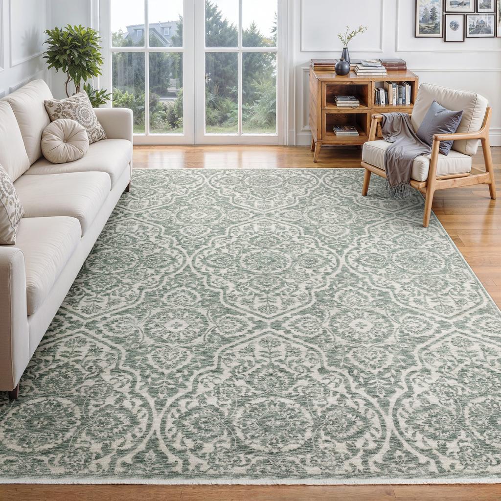 Oriental Weavers Echo ECH02 Green Rectangle Indoor Area Rug Medallion Pattern-
