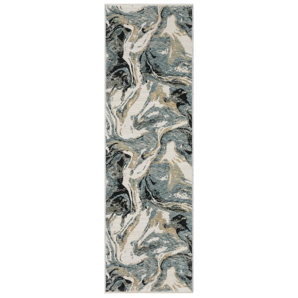 Oriental Weavers Echo ECH07 Blue Rectangle Indoor Runner Abstract Pattern-