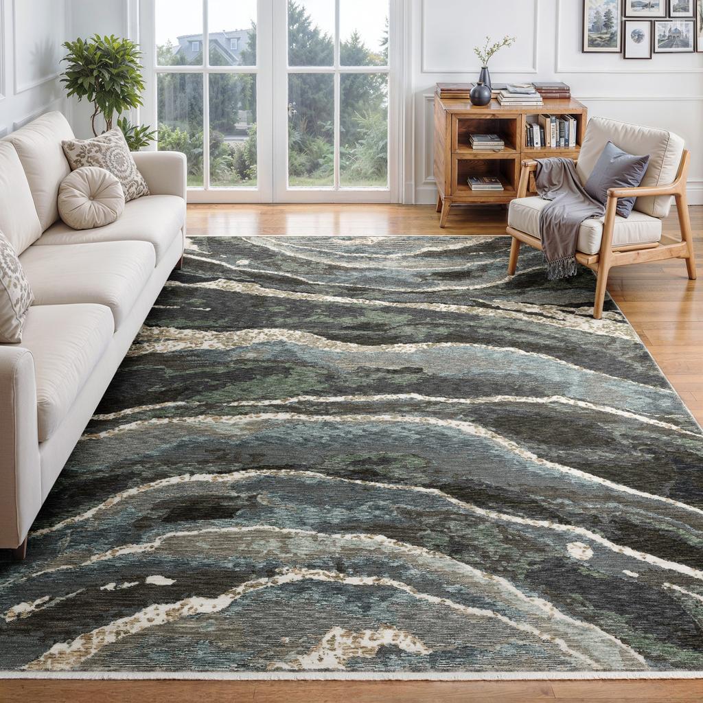 Oriental Weavers Echo ECH12 Blue Rectangle Indoor Area Rug Abstract Pattern-