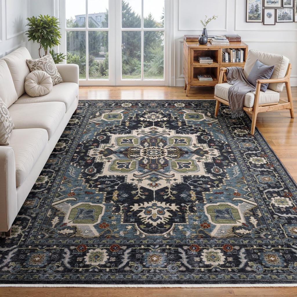 Oriental Weavers Eliana ELI09 Navy Rectangle Indoor Area Rug Oriental Pattern-