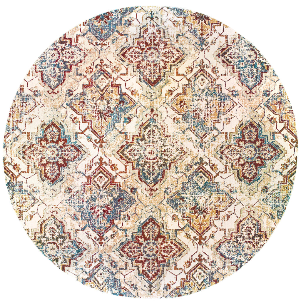 Oriental Weavers Empire 030J4 Multicolor Round Indoor Area Rug - Stain Resistant Traditional Rug with Medallion Design-