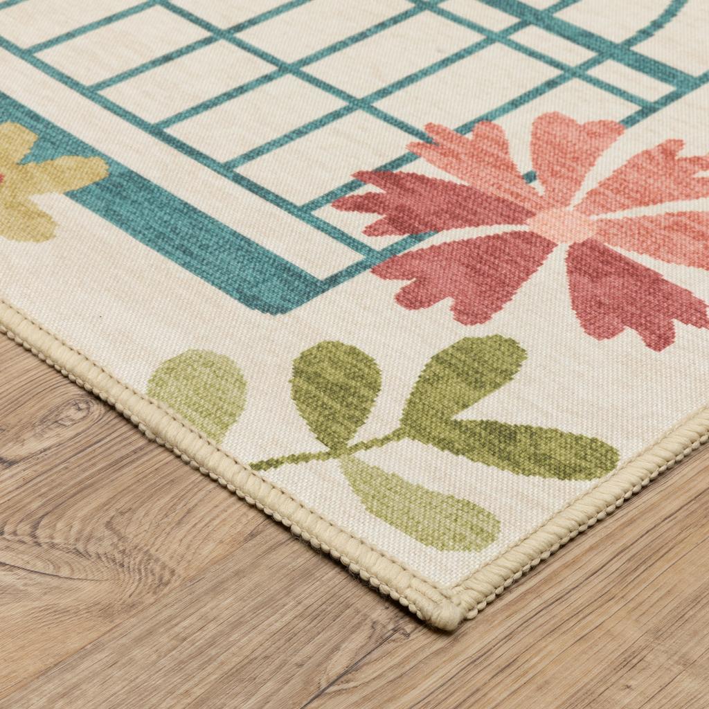 Oriental Weavers Fiji FIJ05 Beige Rectangle Indoor/Outdoor Runner Floral Pattern-
