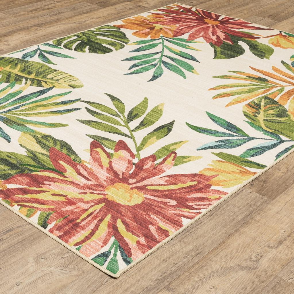 Oriental Weavers Fiji FIJ07 Beige Rectangle Indoor/Outdoor Area Rug Floral Pattern-