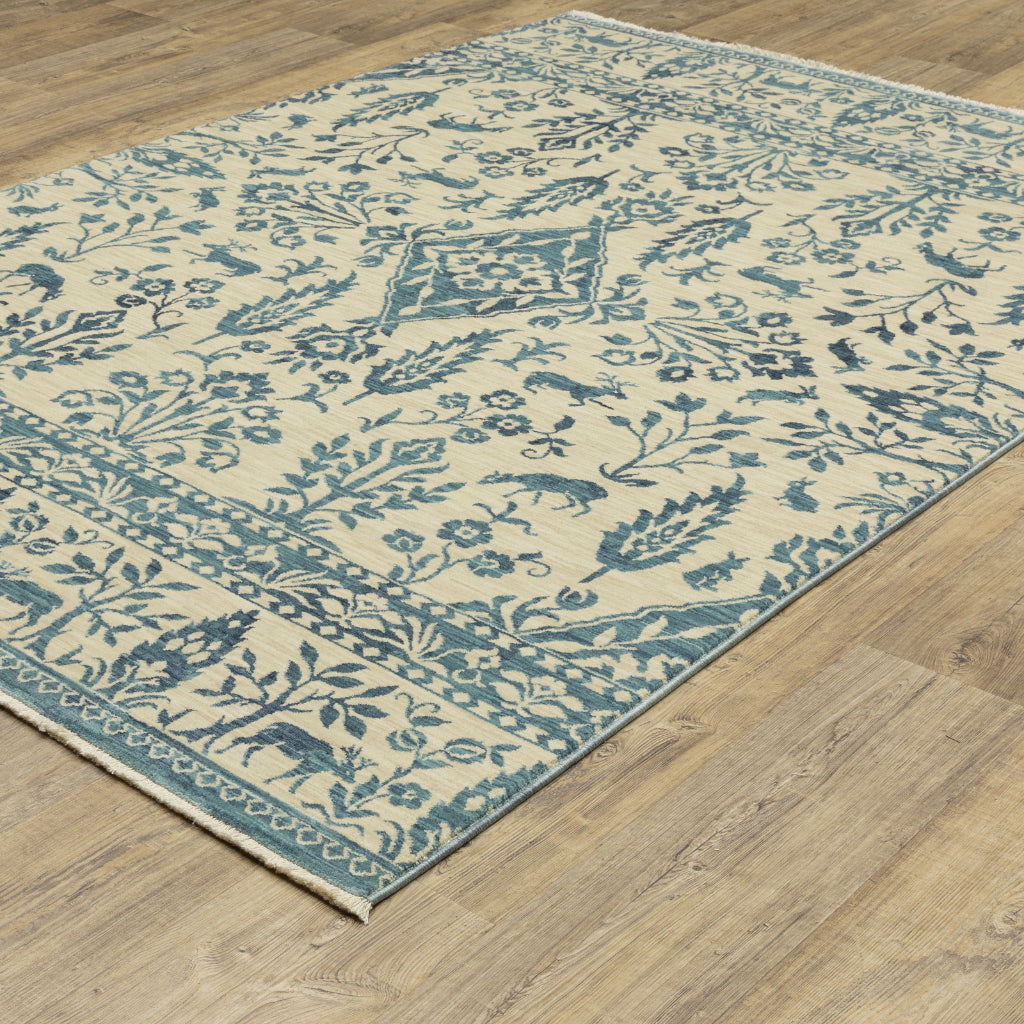 Oriental Weavers Francesca FR08H Blue Rectangle Indoor Area Rug - Stain Resistant Floral Rug-