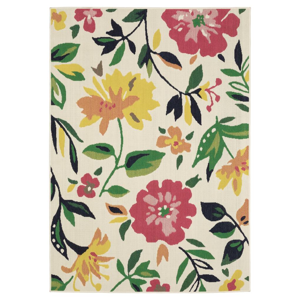 Oriental Weavers Havana HAV02 Ivory Rectangle Indoor/Outdoor Area Rug Floral Pattern-