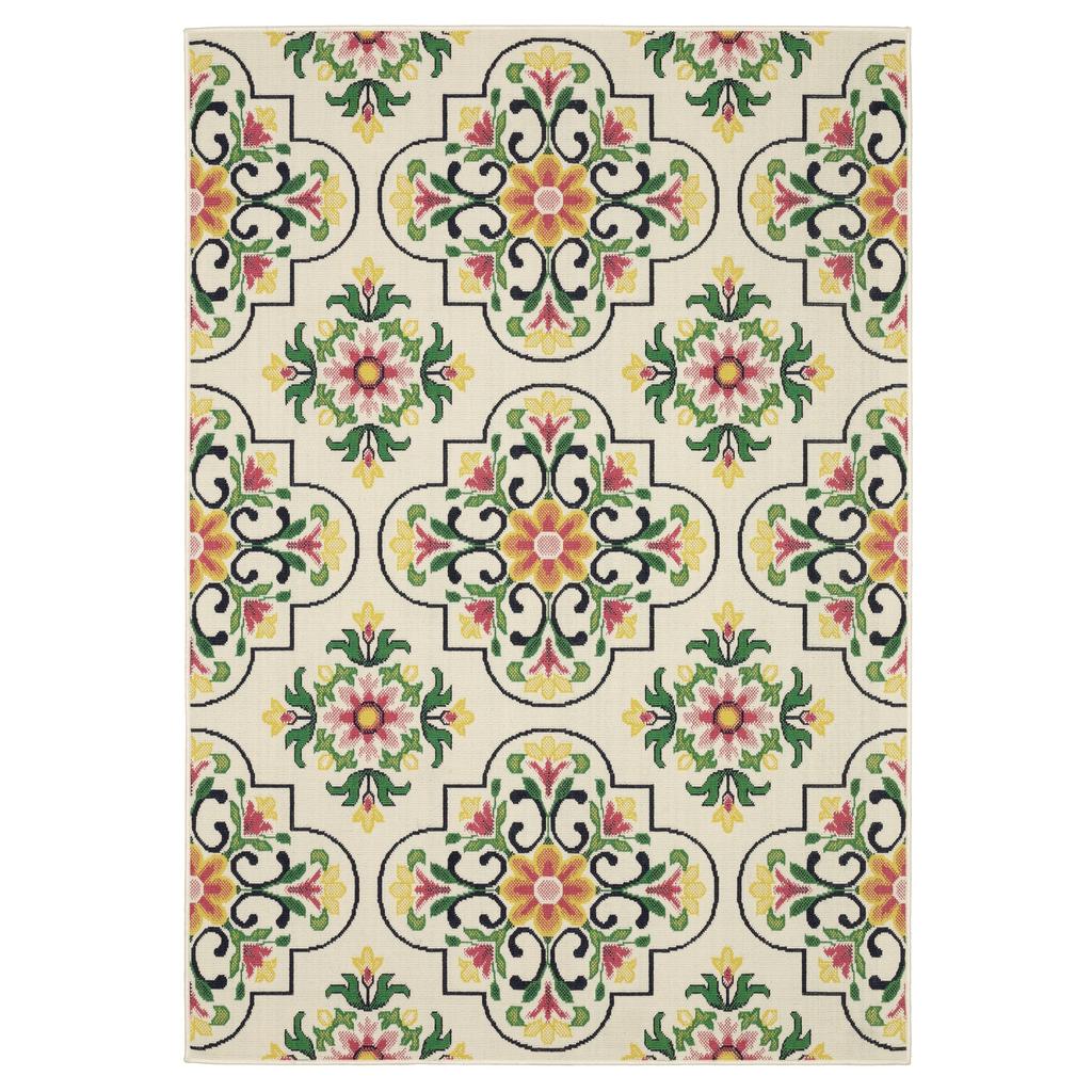 Oriental Weavers Havana HAV04 Ivory Rectangle Indoor/Outdoor Area Rug Quatrefoil Pattern-