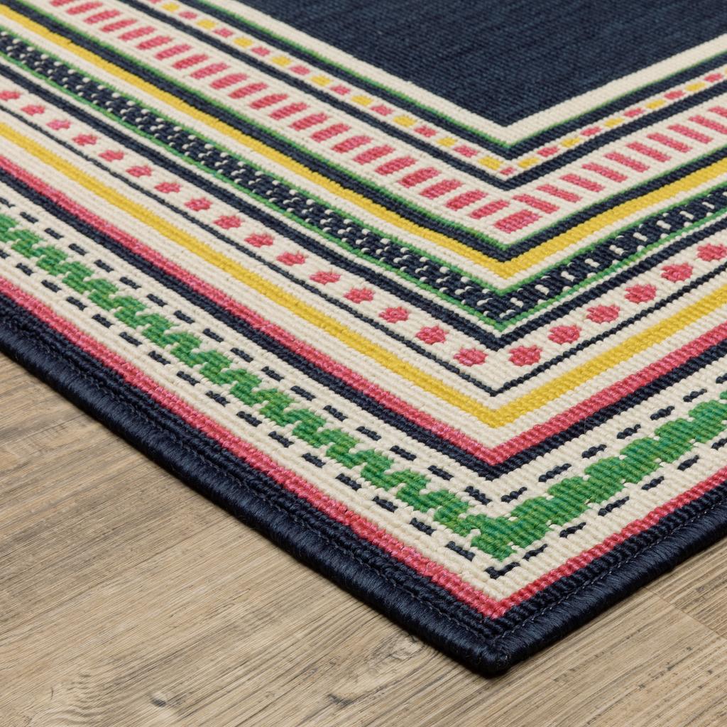 Oriental Weavers Havana HAV06 Navy Rectangle Indoor/Outdoor Area Rug Border Pattern-