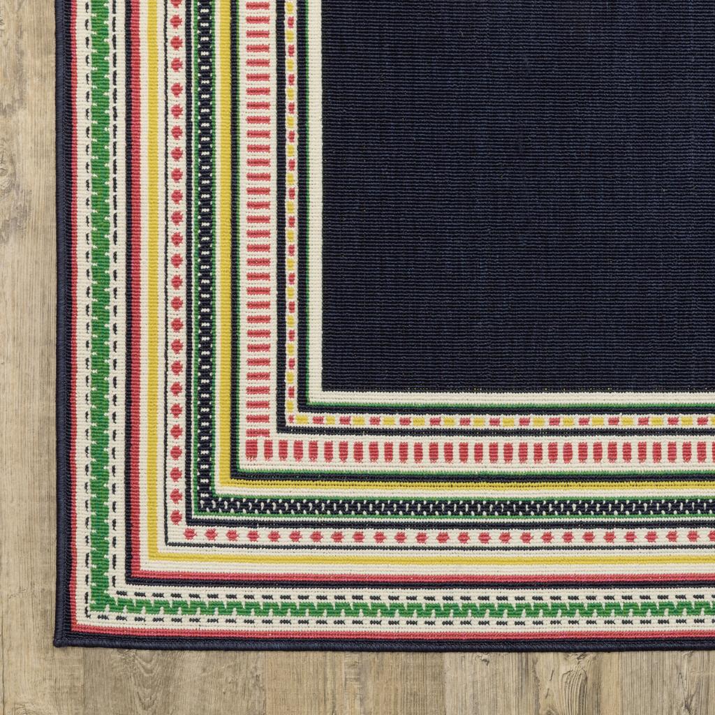 Oriental Weavers Havana HAV06 Navy Rectangle Indoor/Outdoor Area Rug Border Pattern-