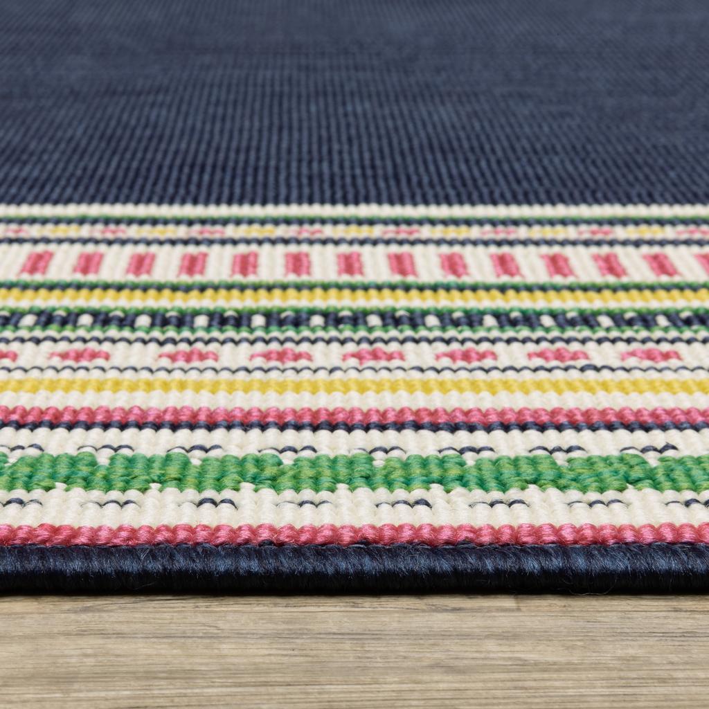 Oriental Weavers Havana HAV06 Navy Rectangle Indoor/Outdoor Area Rug Border Pattern-