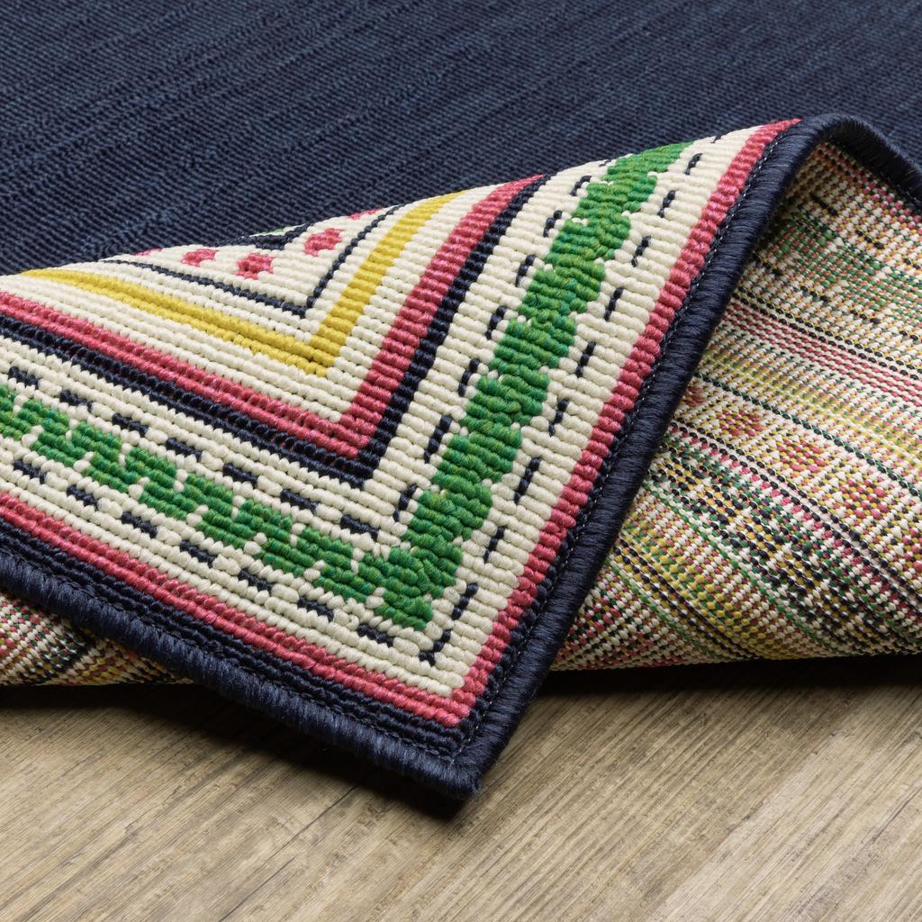 Oriental Weavers Havana HAV06 Navy Rectangle Indoor/Outdoor Area Rug Border Pattern-