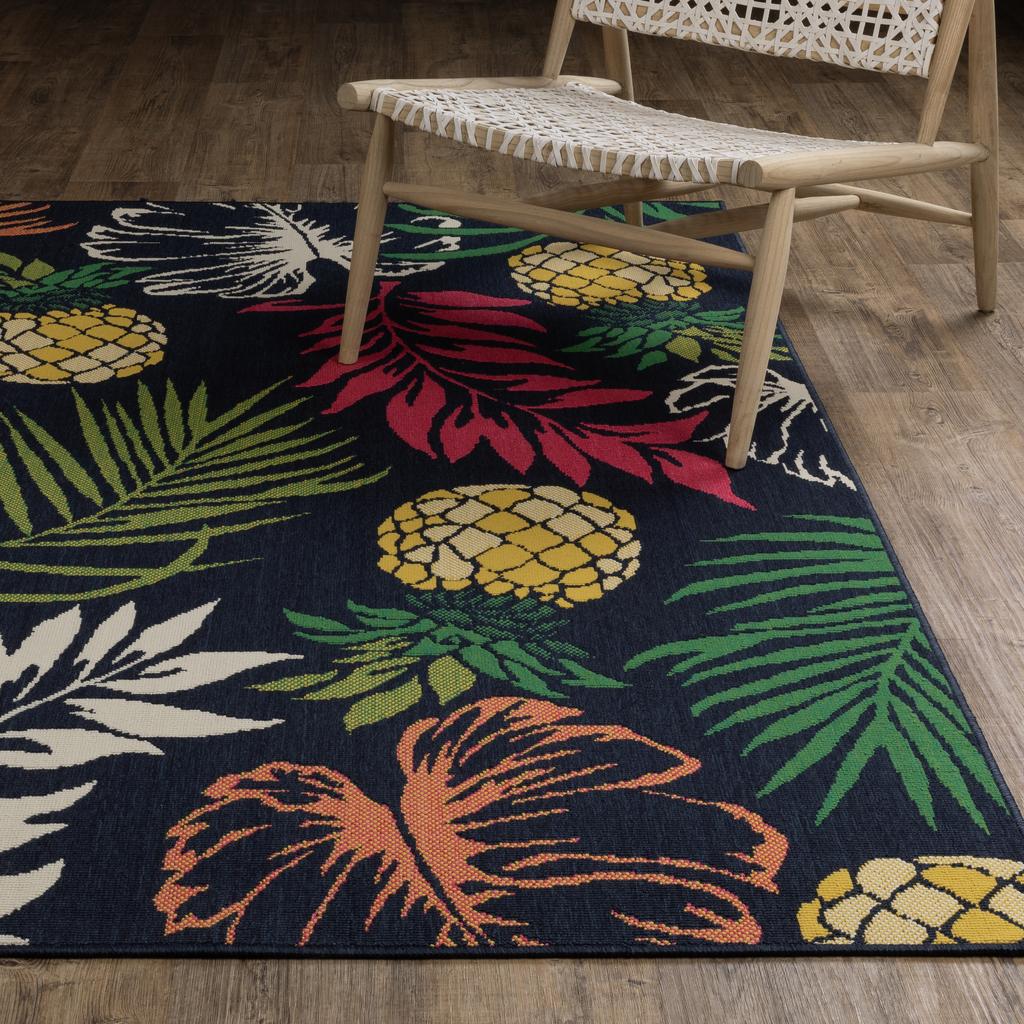 Oriental Weavers Havana HAV07 Navy Rectangle Indoor/Outdoor Area Rug Botanical Pattern-
