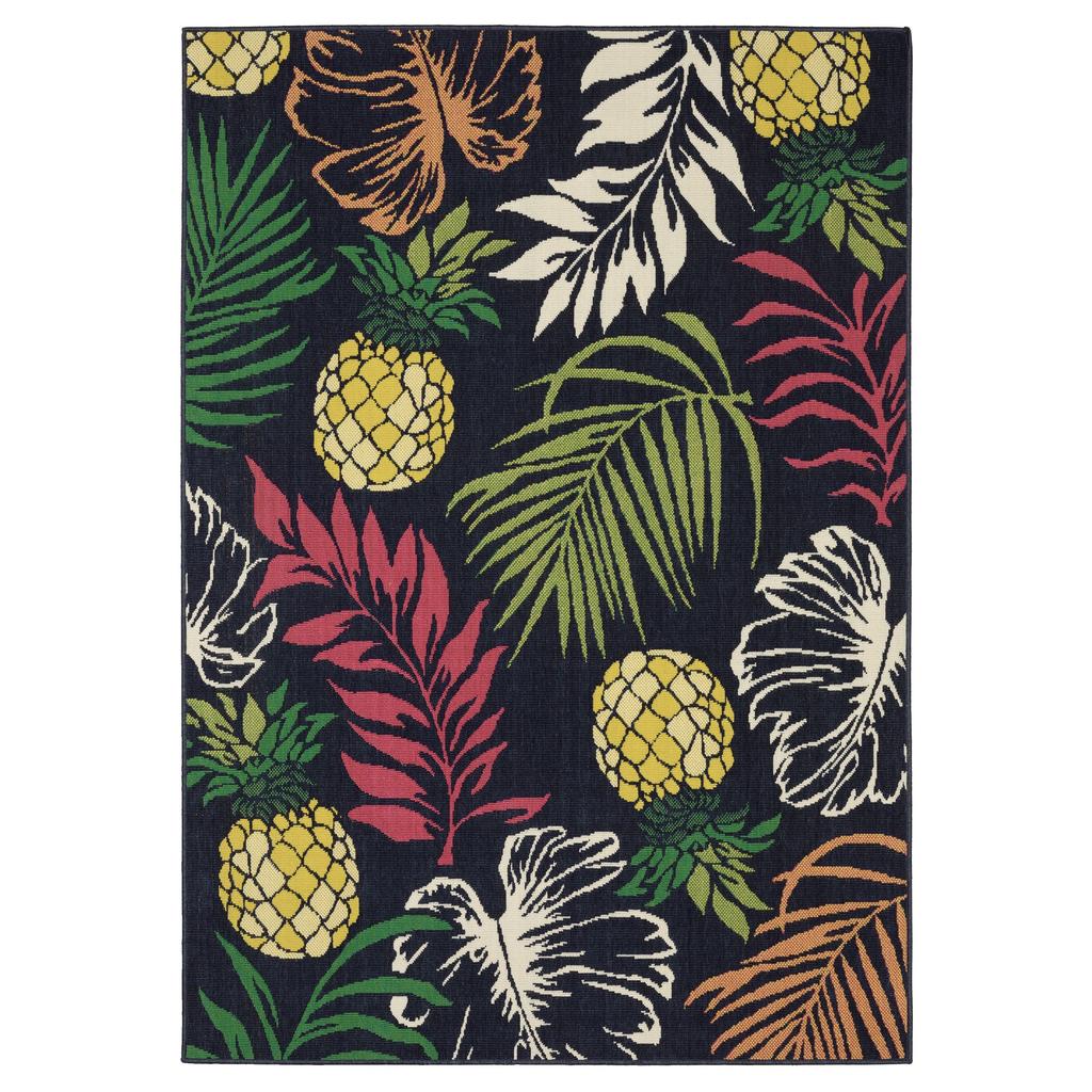 Oriental Weavers Havana HAV07 Navy Rectangle Indoor/Outdoor Area Rug Botanical Pattern-