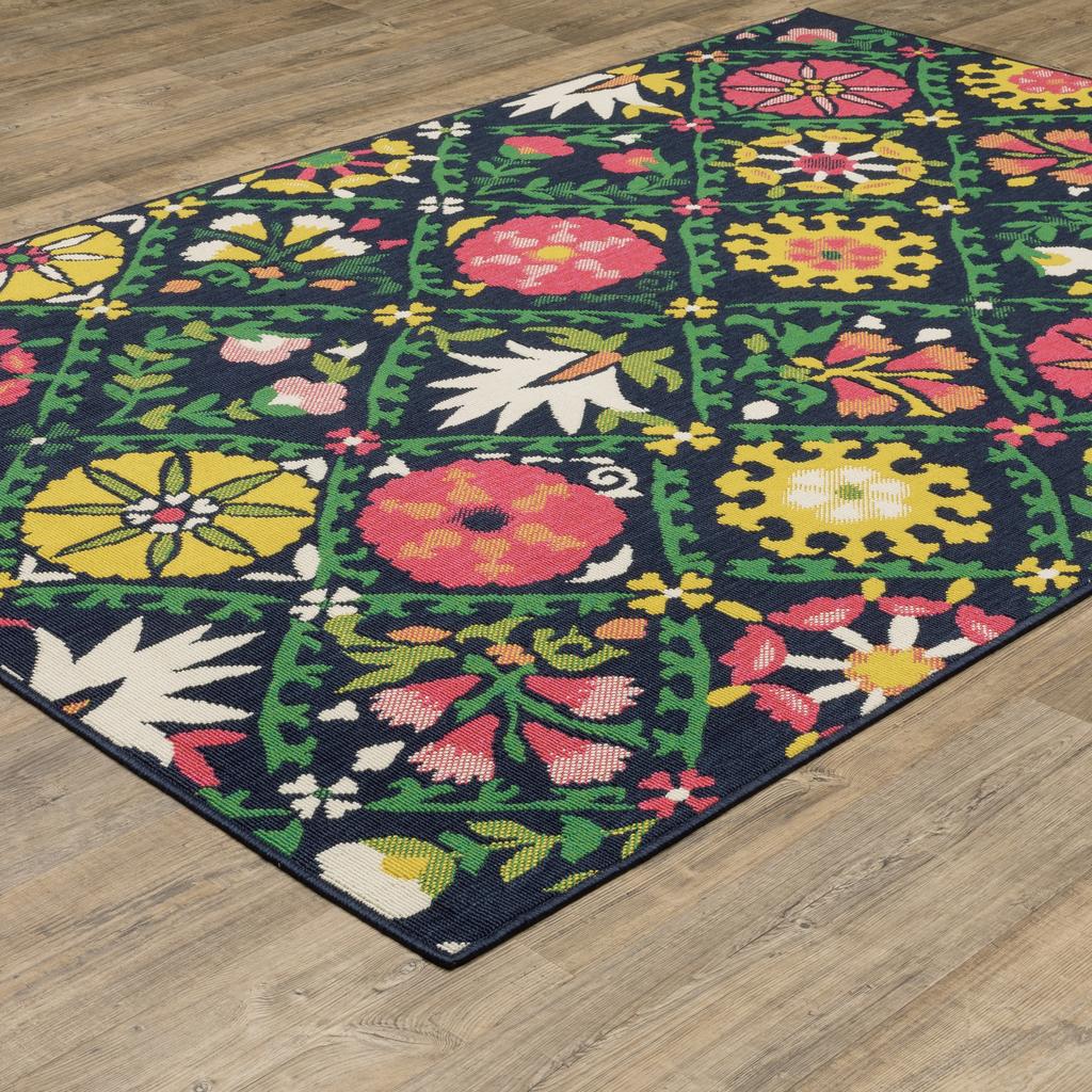Oriental Weavers Havana HAV09 Navy Rectangle Indoor/Outdoor Area Rug Floral Pattern-
