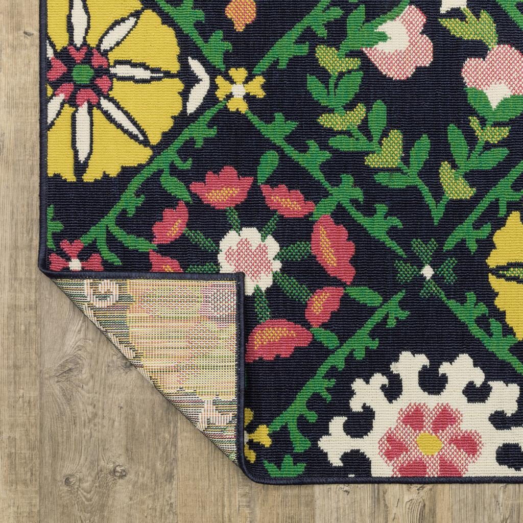 Oriental Weavers Havana HAV09 Navy Rectangle Indoor/Outdoor Runner Floral Pattern-