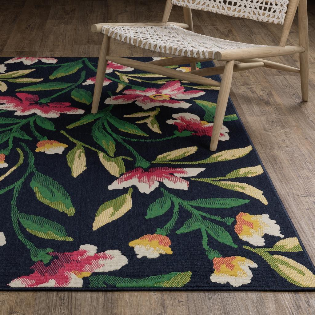 Oriental Weavers Havana HAV12 Navy Rectangle Indoor/Outdoor Area Rug Botanical Pattern-