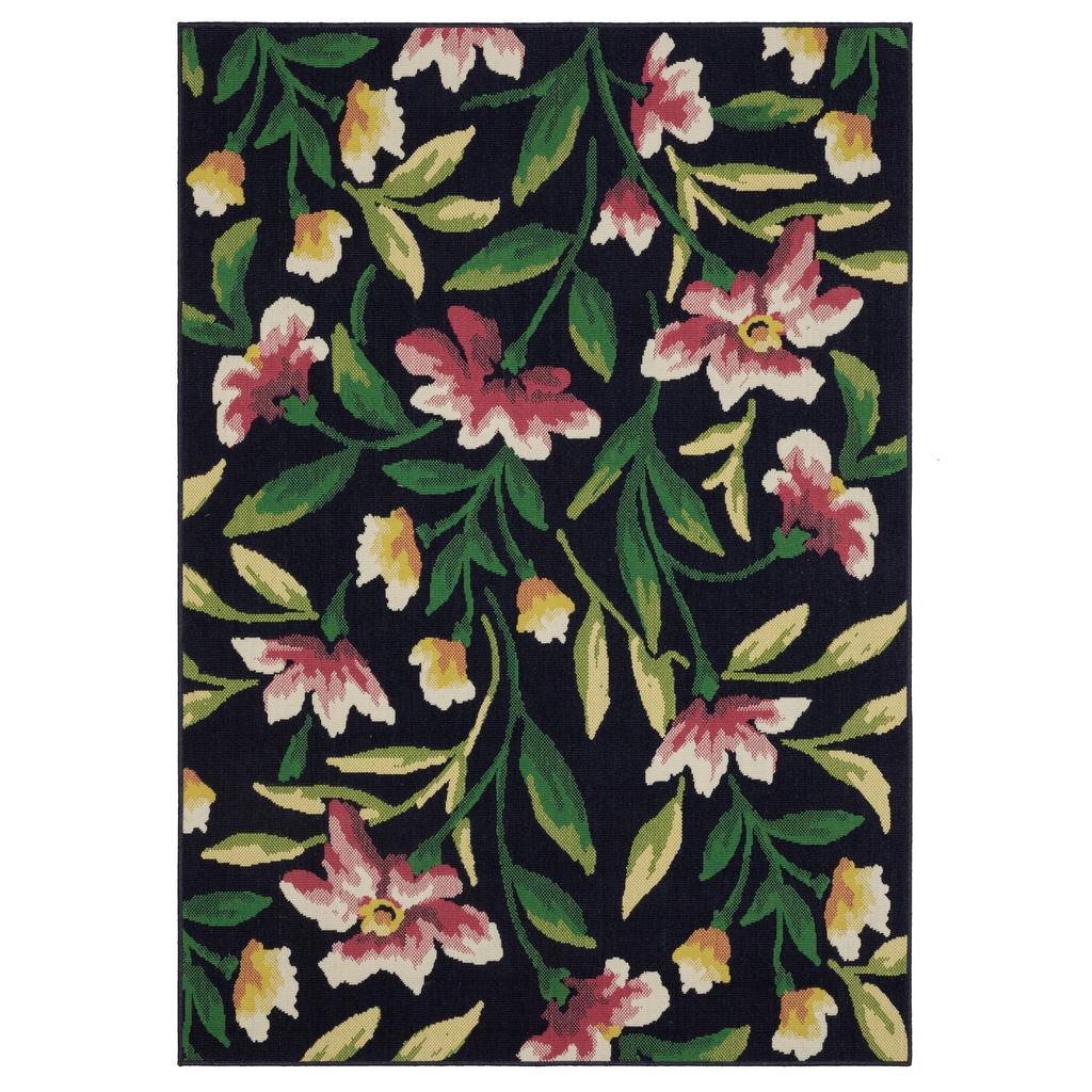 Oriental Weavers Havana HAV12 Navy Rectangle Indoor/Outdoor Area Rug Botanical Pattern-
