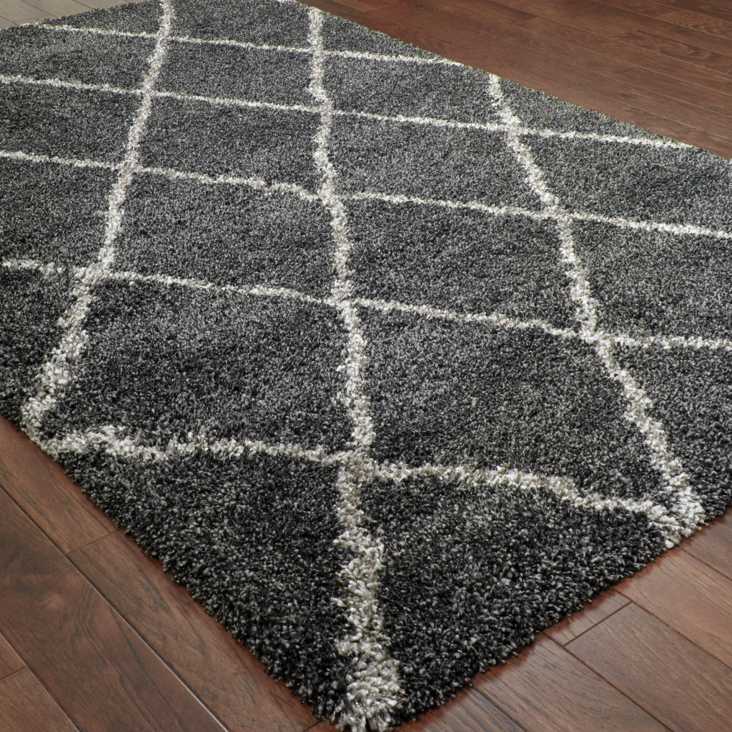 Oriental Weavers Henderson 090K1 Gray Rectangle Indoor Runner - Luxurious Stain Resistant Shag Rug with Geometric Design-