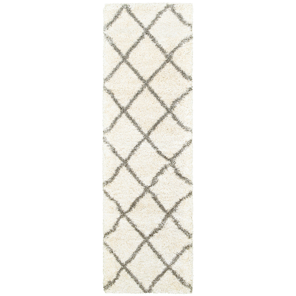 Oriental Weavers Henderson 090W9 Ivory Rectangle Indoor Runner - Luxurious Stain Resistant Shag Rug with Geometric Design-