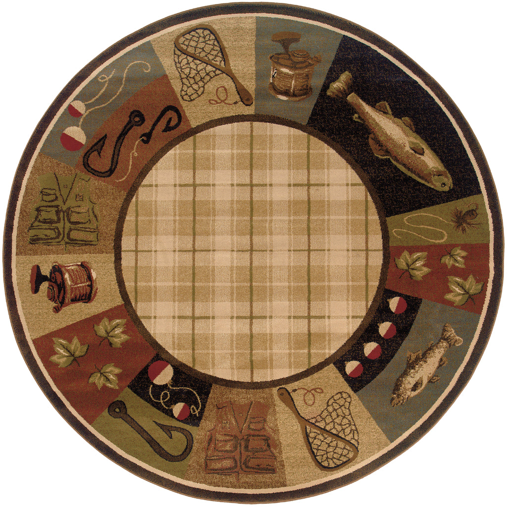 Oriental Weavers Hudson 1065B Multicolor Round Indoor Area Rug - Elegant Stain Resistant Novelty Style Dinning Room Rug-