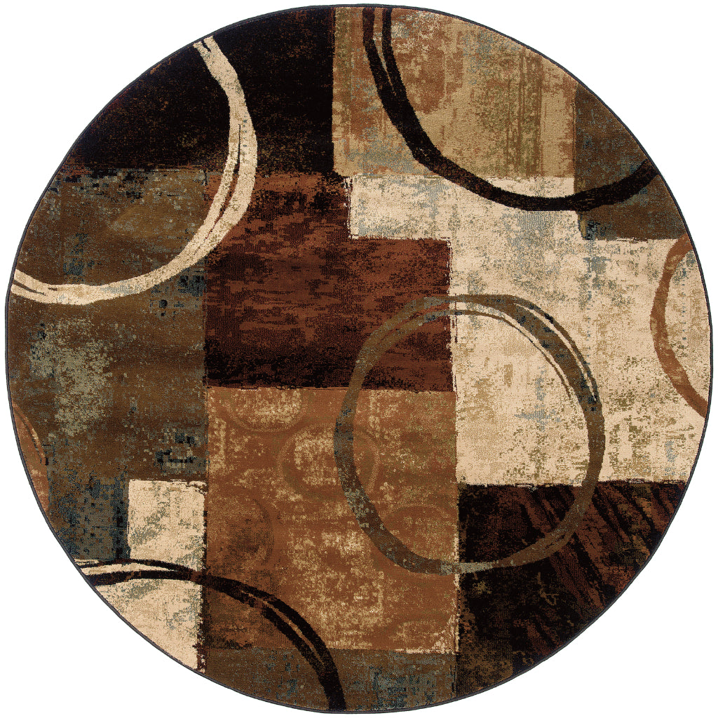 Oriental Weavers Hudson 2544B Multicolor Round Indoor Area Rug - Elegant Stain Resistant Geometric Dinning Room Rug-