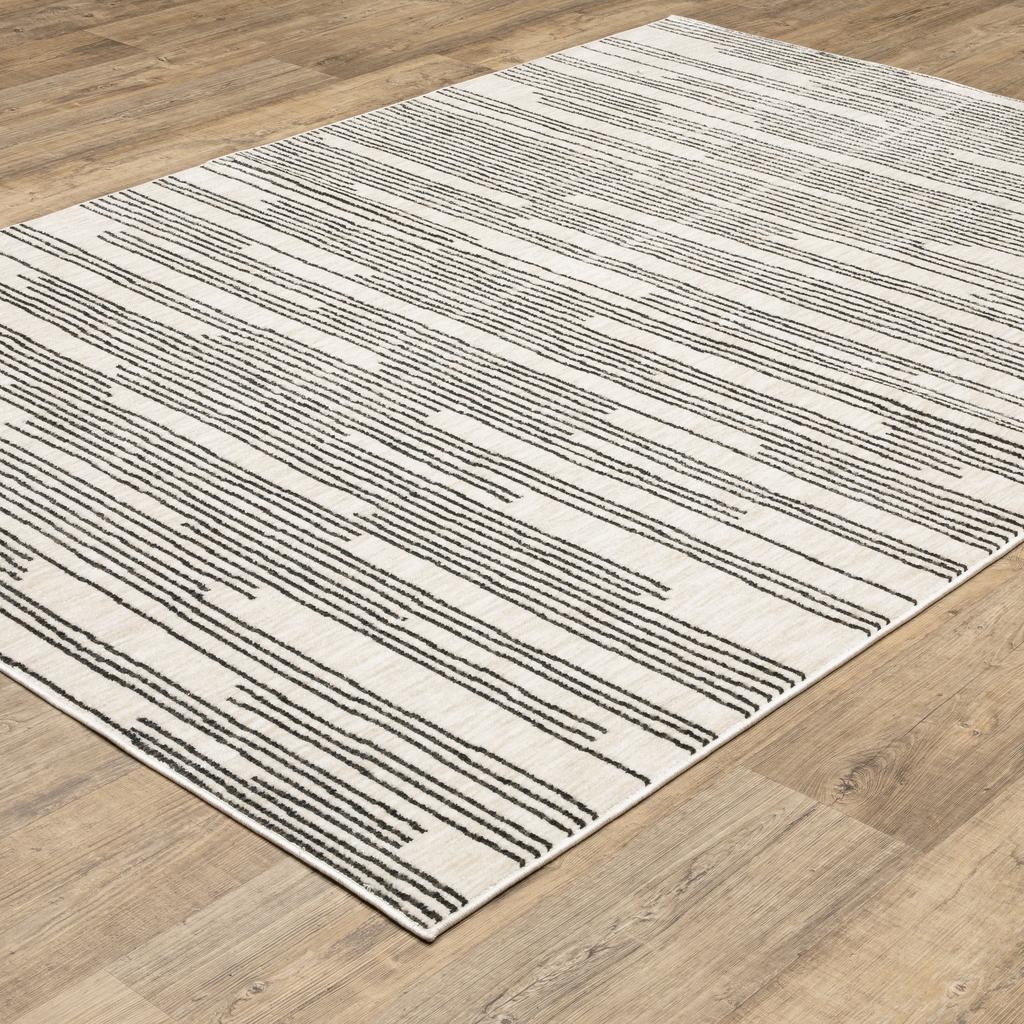 Oriental Weavers Hunter HNT04 Black Rectangle Indoor Area Rug Stripe Pattern-