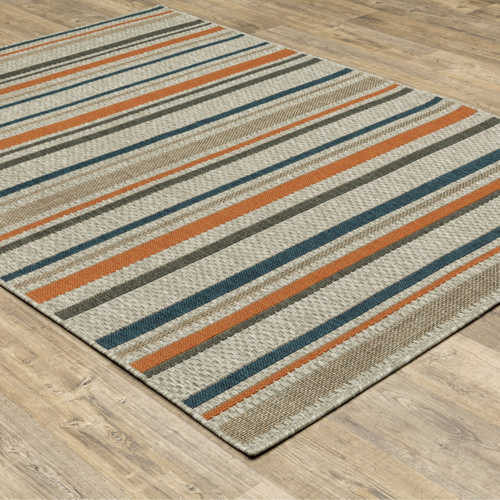 Oriental Weavers Latitude 602W3 Grey/Teal Rectangle Indoor / Outdoor Area Rug - Stain Resistant Machine Made Patio Rug with Geometric Pattern-
