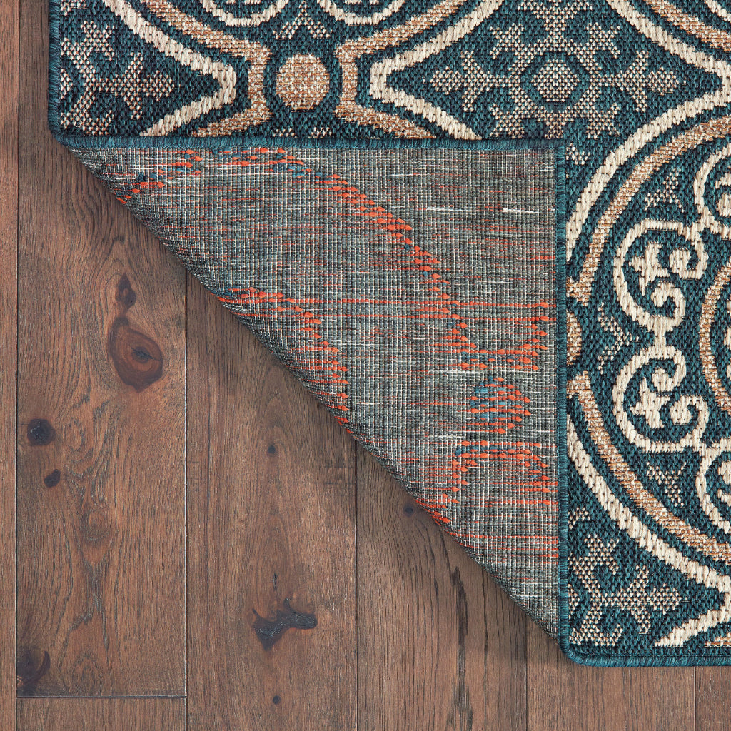 Oriental Weavers Latitude 609B3 Teal/Grey Rectangle Indoor / Outdoor Runner - Stain Resistant Machine Made Entryway & Hallway Runner with Geometric Pattern-