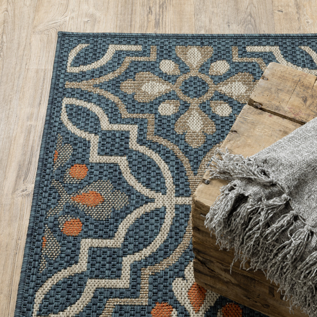 Oriental Weavers Latitude 709B3 Teal/Orange Rectangle Indoor / Outdoor Runner - Stain Resistant Machine Made Entryway & Hallway Runner with Floral Pattern-