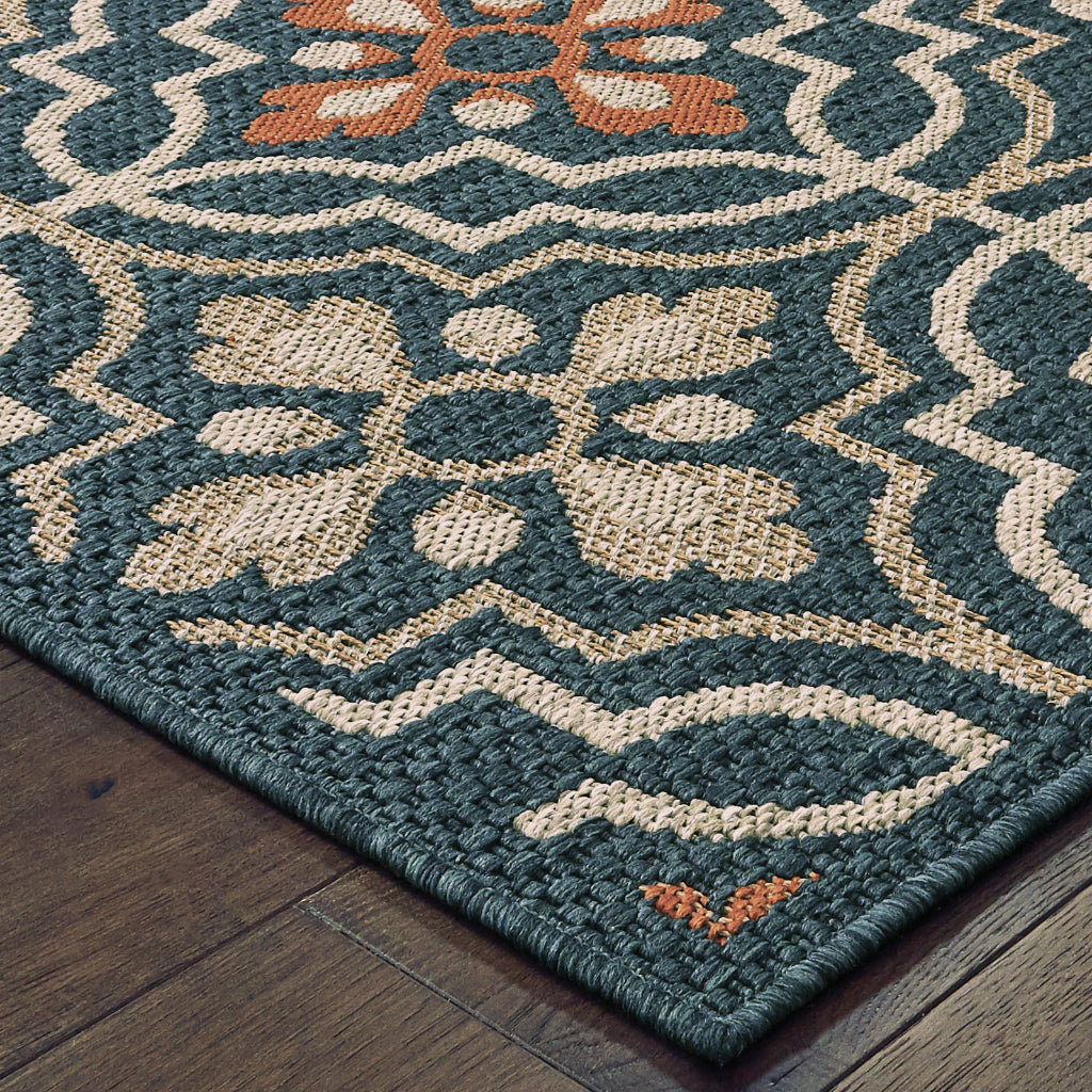 Oriental Weavers Latitude 709B3 Teal/Orange Rectangle Indoor / Outdoor Runner - Stain Resistant Machine Made Entryway & Hallway Runner with Floral Pattern-