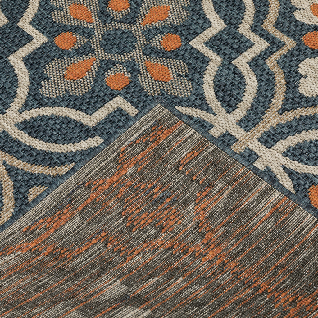 Oriental Weavers Latitude 709B3 Teal/Orange Rectangle Indoor / Outdoor Runner - Stain Resistant Machine Made Entryway & Hallway Runner with Floral Pattern-