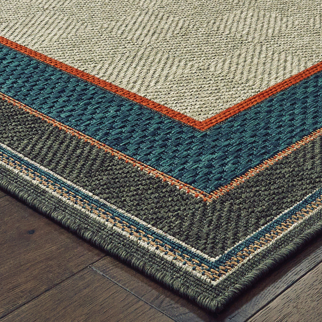 Oriental Weavers Latitude 8021L Grey/Teal Rectangle Indoor / Outdoor Runner - Stain Resistant Machine Made Entryway & Hallway Runner with Border Pattern-