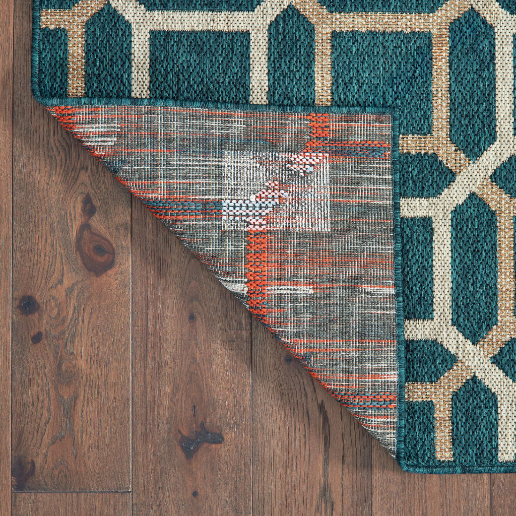 Oriental Weavers Latitude 806B3 Teal/Grey Rectangle Indoor / Outdoor Runner - Stain Resistant Machine Made Entryway & Hallway Runner with Geometric Pattern-