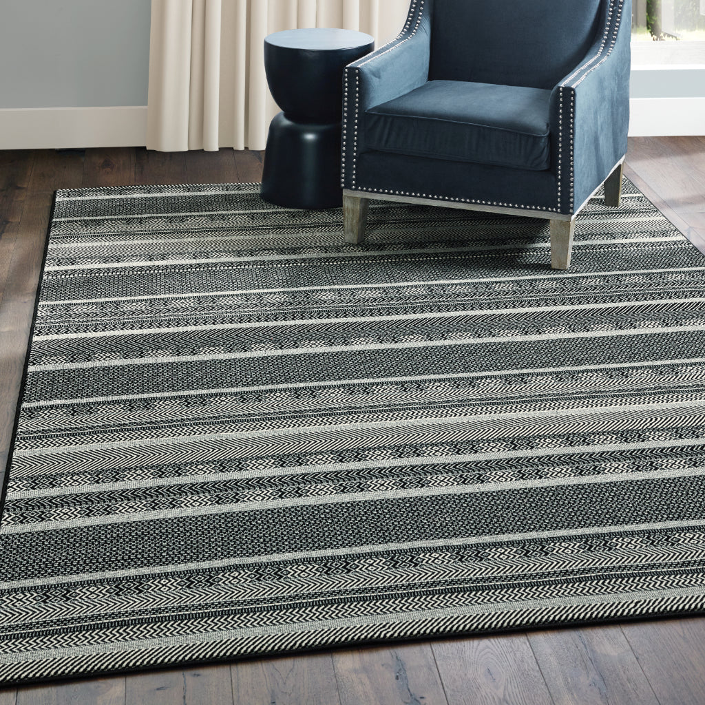 Oriental Weavers Luna 1802K Black Rectangle Indoor Area Rug - Luxurious Stain Resistant Low Pile Rug with Striped Design-