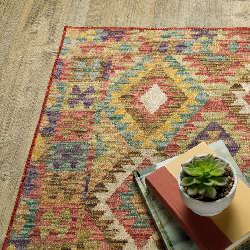 Oriental Weavers Malibu MAL07 Multicolor Rectangle Indoor Runner - Stain Resistant Low Pile Geometric Rug-