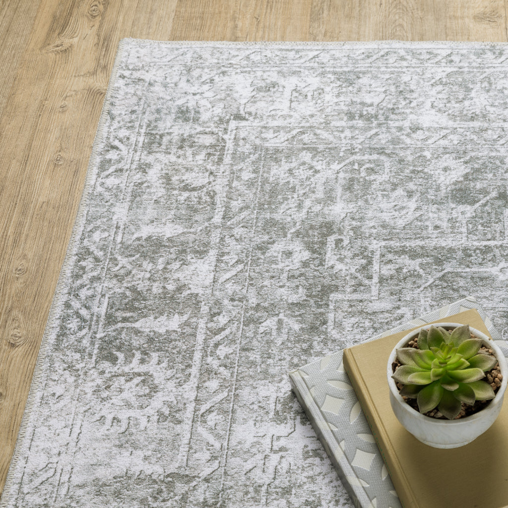 Oriental Weavers Malibu MAL08 Gray Rectangle Indoor Runner - Stain Resistant Low Pile Vintage Style Rug-