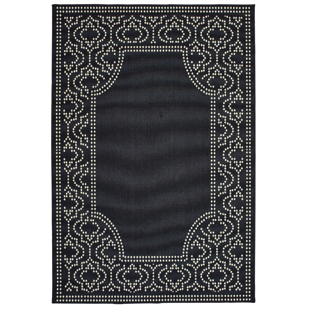 Oriental Weavers Marina 1247K Black/Ivory Rectangle Indoor / Outdoor Area Rug - Stain Resistant Machine Made Patio Rug with Border Pattern-